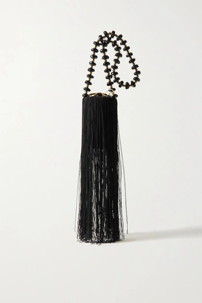 Vanina Weeping Soil Fringed Satin Shoulder Bag In Black