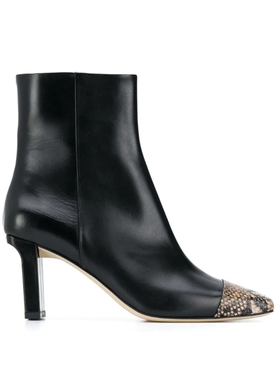 Aeyde Belle Snake-effect And Smooth Leather Ankle Boots In Black