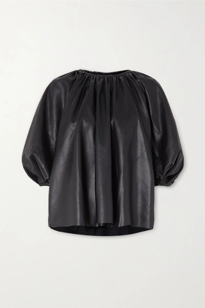 The Frankie Shop Gathered Faux Leather Top In Black