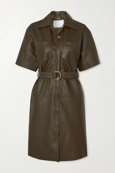 Remain Birger Christensen Puglia Belted Leather Dress In Army Green