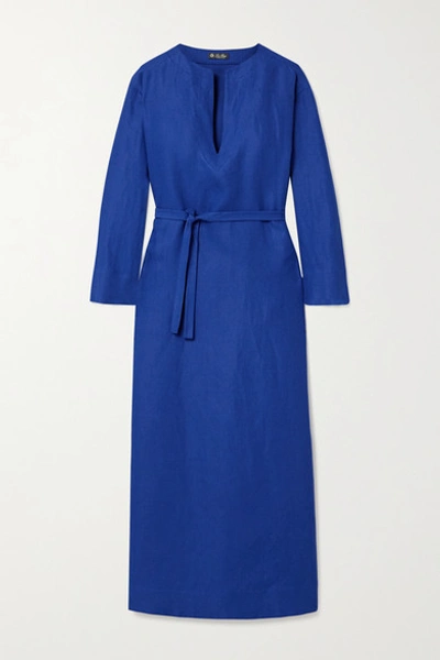 Loro Piana Belted Flax Midi Dress In Royal Blue