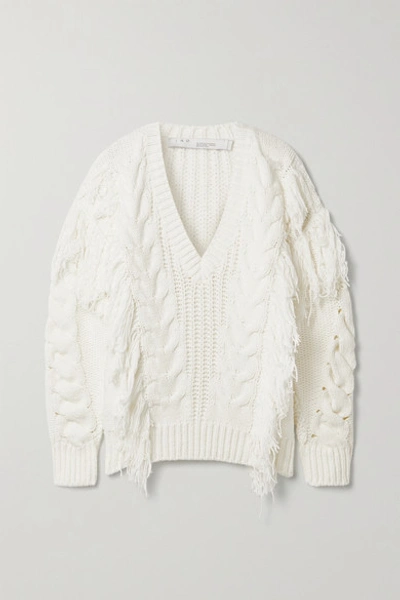 Iro Wynd Fringed Cable-knit Cotton-blend Sweater In White