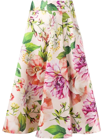 Dolce & Gabbana Pleated Floral-print Silk-faille Midi Skirt In Pink