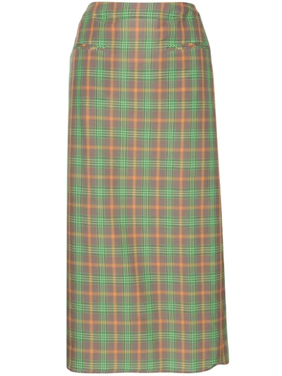 Rejina Pyo Mina Ruched Checked Voile Midi Skirt In Green