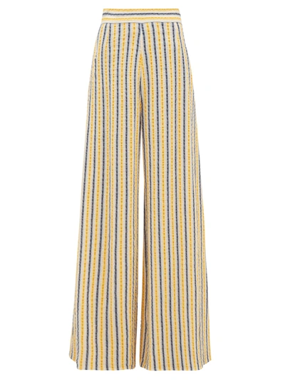 Three Graces London Filippa Striped Cotton And Linen-blend Gauze Wide-leg Pants In Yellow