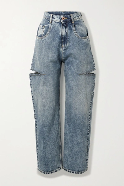 Maison Margiela Distressed High-rise Wide-leg Jeans In Blue