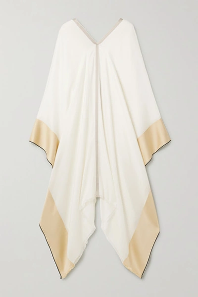 Loro Piana Balat Fringed Color-block Silk And Cashmere-blend Wrap In Cream
