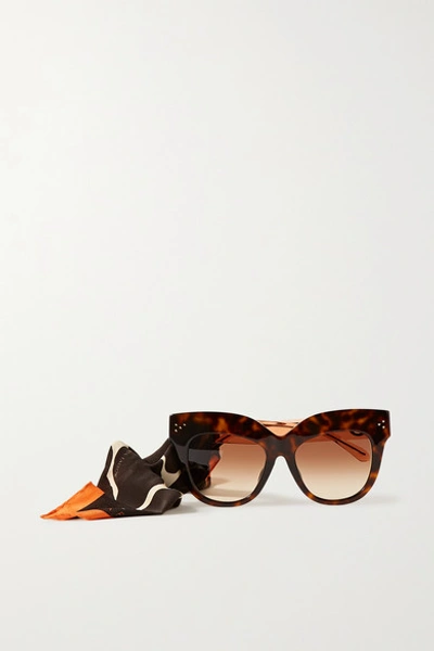 Linda Farrow Dunaway Oversized Round-frame Acetate Sunglasses With Detachable Scarf In Tortoiseshell