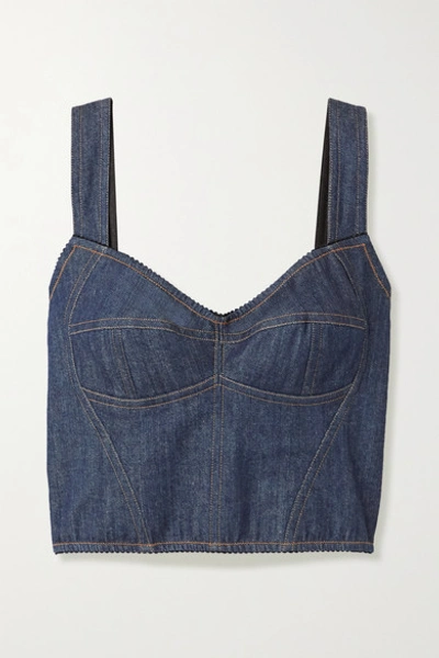 Dolce & Gabbana Stretch-denim And Mesh Bustier Top In Blue