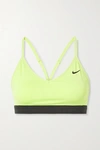 Nike Indy Neon Printed Mesh-trimmed Dri-fit Sports Bra In Bright Green