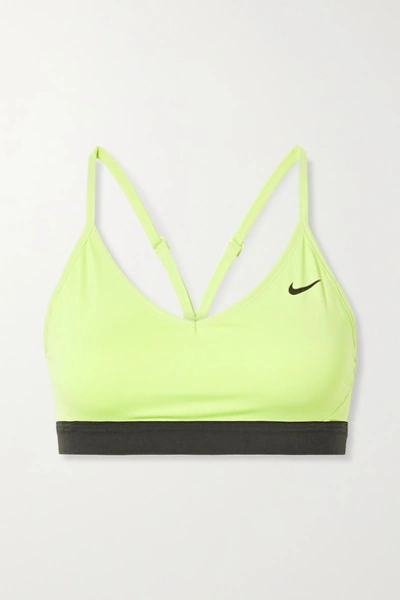 Nike Indy Neon Printed Mesh-trimmed Dri-fit Sports Bra In Bright Green |  ModeSens
