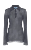 Prada Ribbed Knit Cashmere Silk Top In Brown