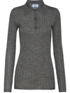 Prada Women's Ribbed Knit Cashmere Silk Top In Grey