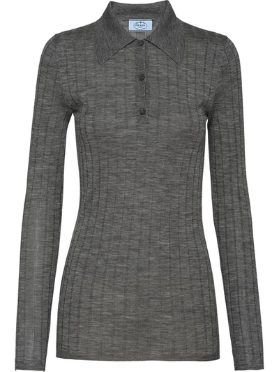 Prada Women's Ribbed Knit Cashmere Silk Top In Grey