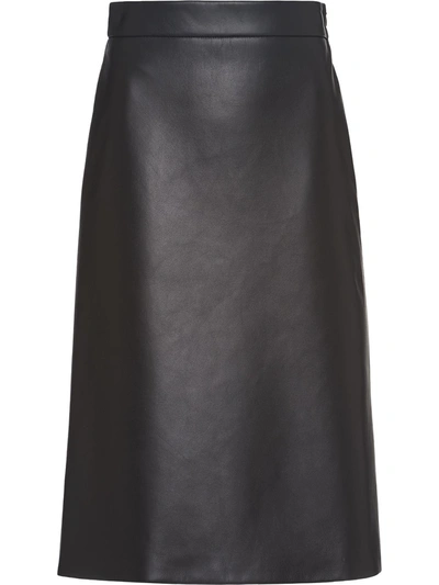 Prada Leather Midi Skirt In Black