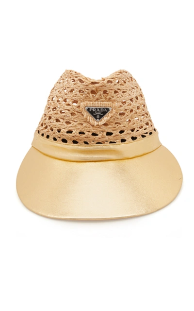 Prada Women's Embellished Leather And Raffia Hat In Neutral