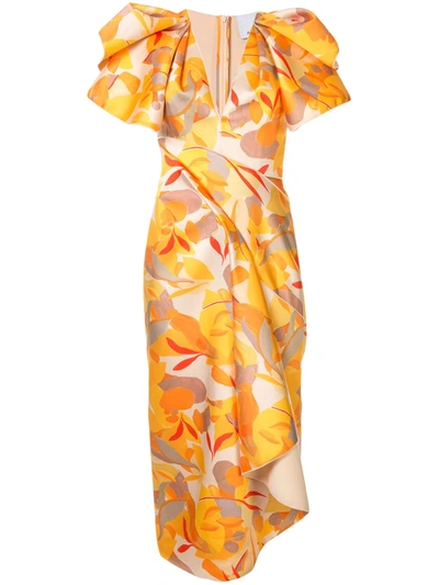 Acler Redwood Ruffled Crepe Midi Dress In Yellow