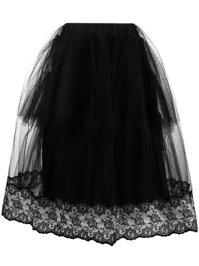 Simone Rocha Embroidered Gathered Tulle Midi Skirt In Print