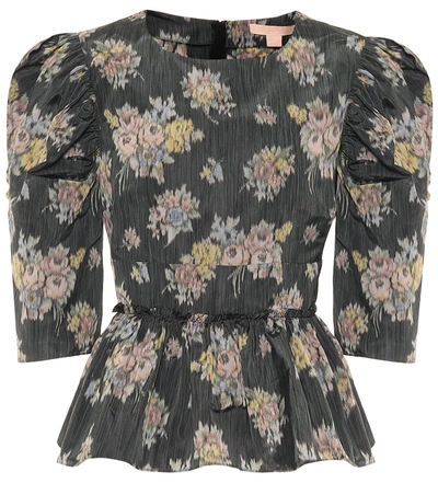 Brock Collection Floral-print Puff-sleeve Peplum Blouse In Black