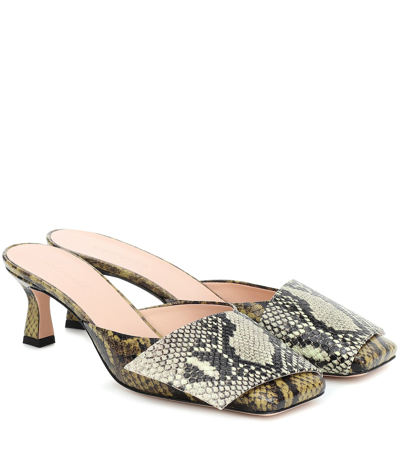 Wandler Isa Square-toe Python-effect Leather Mules In Green