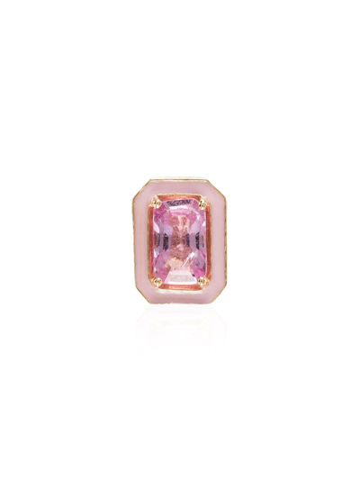 Alison Lou 14k Yellow Gold Cocktail Sapphire Single Stud Earring In Pink