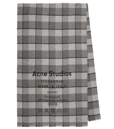 Acne Studios Cassiar Logo-print Checked Virgin Wool Scarf In Grey