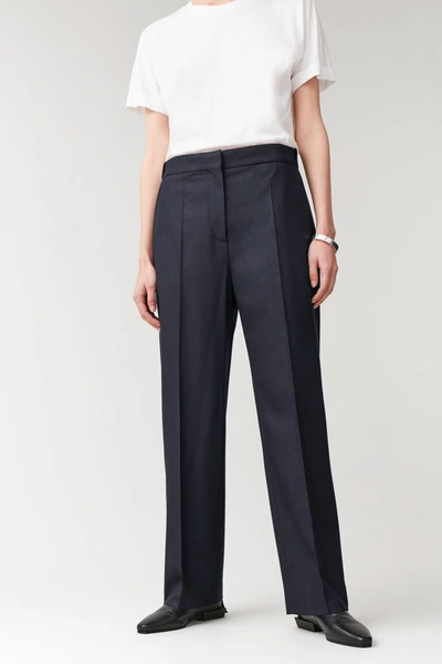 Cos Straight Wool-cashmere Trousers In Blue