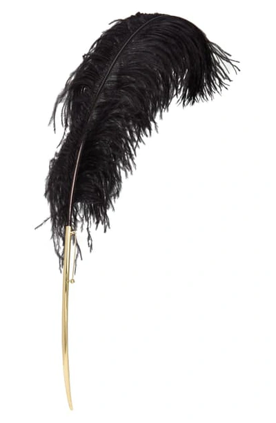 Dries Van Noten Feather Brooch In Black