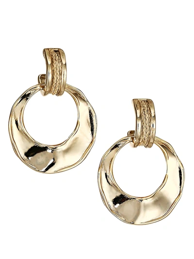 Akola Braided Raffia Golden Link Front-facing Hoop Earrings