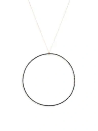 Ginette Ny 18k Rose Gold & Black Diamond Circle Pendant Necklace