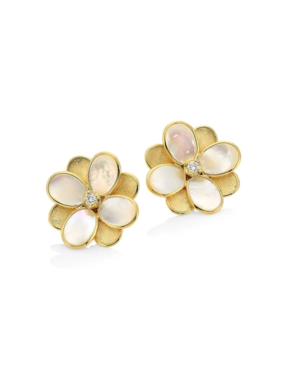 Marco Bicego Women's Petali 18k Gold, Diamond & Mother-of-pearl Small Flower Stud Earrings In White/gold