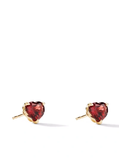 David Yurman Women's Cable Heart Valentine's Day 18k Yellow Gold & Garnet Stud Earrings