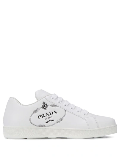 Prada Logo-embossed Leather Sneakers In White