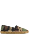Saint Laurent Camouflage Embroidered Espadrilles In Kaki Green Black