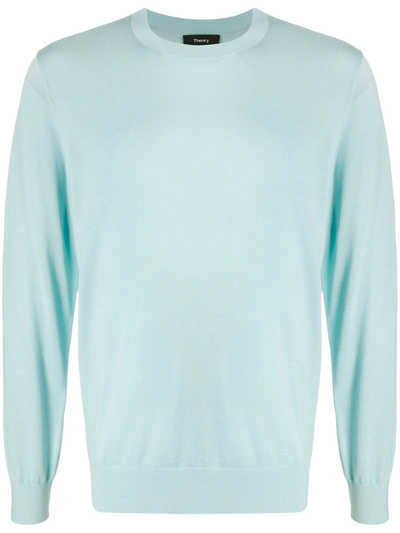 Theory Men's Riland Breach Crewneck Sweater In Blue