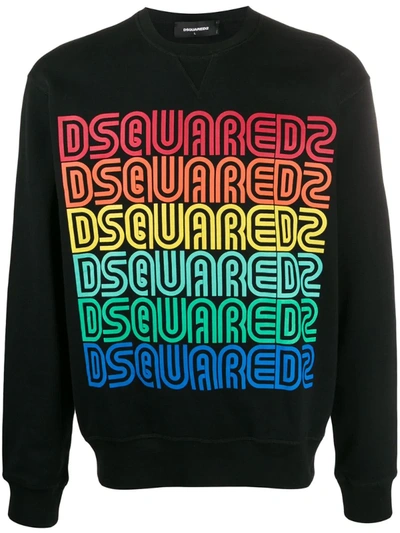 Dsquared2 Men's Logo Typographic Repeated Rainbow Sweatshirt In Black
