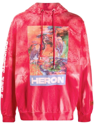 Heron Preston Men's Bleach-wash Heron Graphic Hoodie In Red