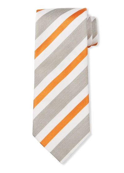 Brioni Seasonal Striped Silk Tie In Orange