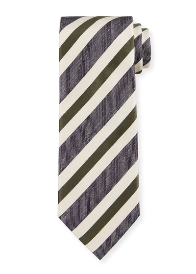 Brioni Seasonal Striped Silk Tie In Green/white