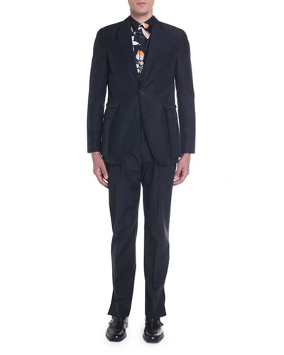 Fendi Men's Cotton Two-button Jacket W/ Detachable Pockets In Black