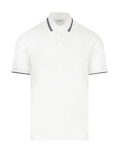 Z Zegna Stretch Cotton Polo Shirt With Logo In White,black