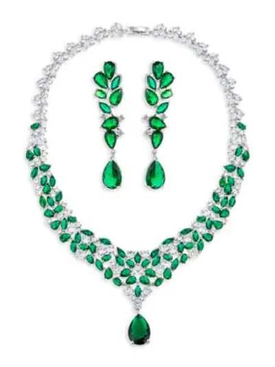 Eye Candy La Women's Sally 2-piece Rhodium Plated, Cubic Zirconia Necklace & Earrings In Green