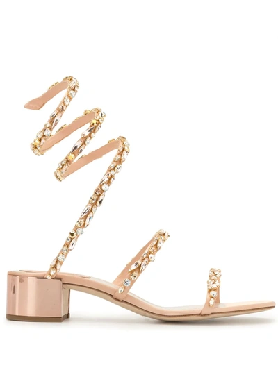 René Caovilla Cleo Crystal-embellished 40mm Sandals In Gold