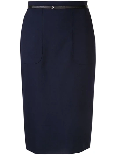 Altuzarra Leather-trimmed Wool-blend Skirt In Blue