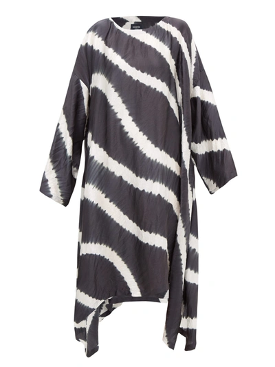 Eskandar Striped Shibori-dyed Crinkled-silk Dress In Indigo