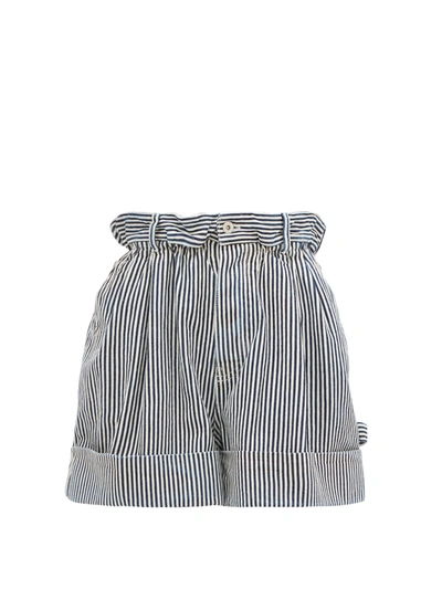 Miu Miu Paperbag-waist Striped Denim Shorts In Blue