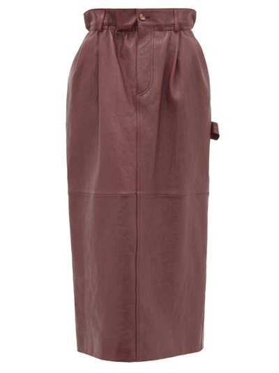 Miu Miu High-rise Paperbag-waist Leather Midi Skirt In Purple