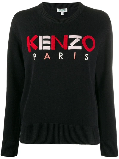 Kenzo Textured-logo Crew Neck Sweater In Black