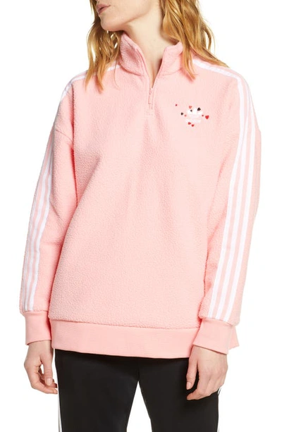 Adidas Originals Fleece Half Zip Pullover In Glory Pink