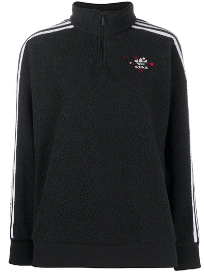 Adidas Originals Half-zip Branded Sweatshirt In Black